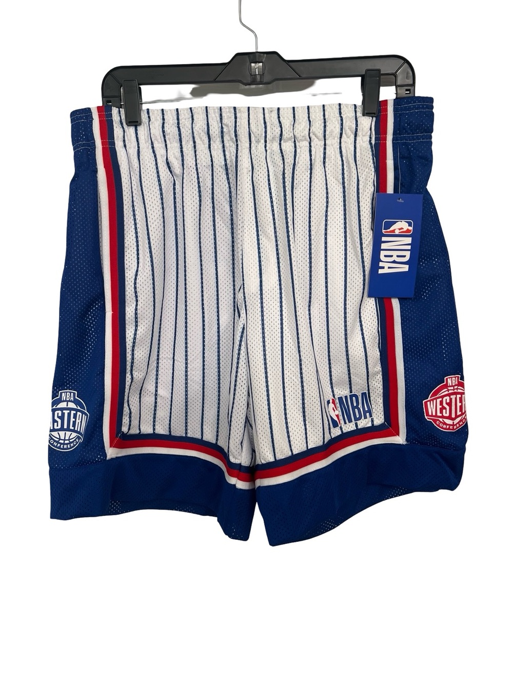 NBA Mens Royal Blue, White & Red Pinstripe Basketball Shorts